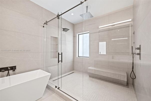 Bathroom, Free Standing Baths, Glass Shower, Interior, Recessed Lighting