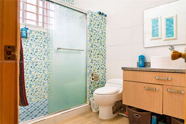 Bathroom, Glass Shower, Interior, Wood Texture Flooring