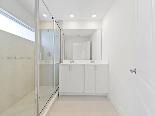Bathroom, Dual Sink Vanities, Glass Shower, Interior, Recessed Lighting