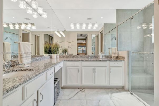 Bathroom, Dual Sink Vanities, Glass Shower, Interior, Recessed Lighting