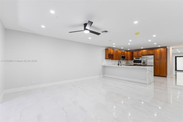 Interior, Kitchen, Marble, Recessed Lighting, Stainless Steel Appliances