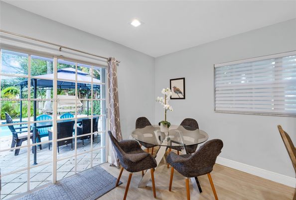 Dining room, Interior, Recessed Lighting, Wood Texture Flooring