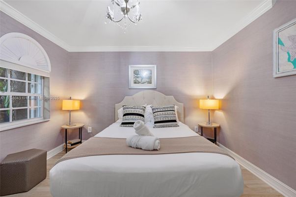 Bedroom, Chandelier, Interior, Wood Texture Flooring