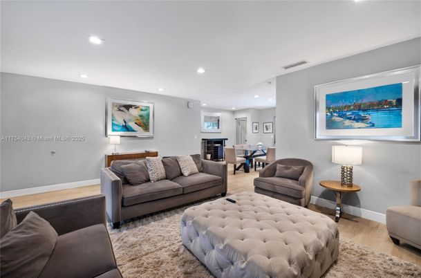 Dining room, Interior, Living room, Recessed Lighting, Wood Texture Flooring