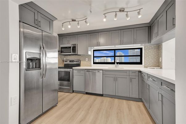 Interior, Kitchen, Stainless Steel Appliances, Wood Texture Flooring