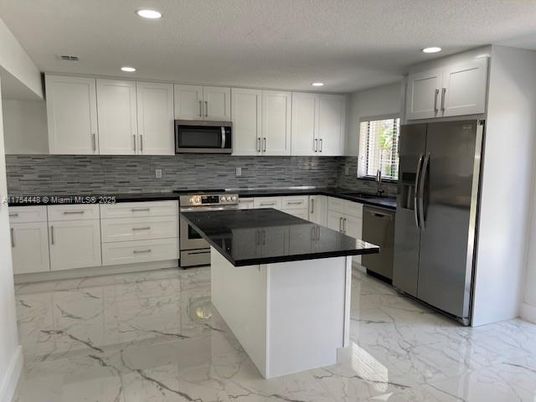 Interior, Kitchen, Marble, Recessed Lighting, Stainless Steel Appliances