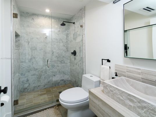 Bathroom, Glass Shower, Interior, Marble Walls, Recessed Lighting