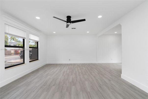 Empty room, Interior, Recessed Lighting, Wood Texture Flooring