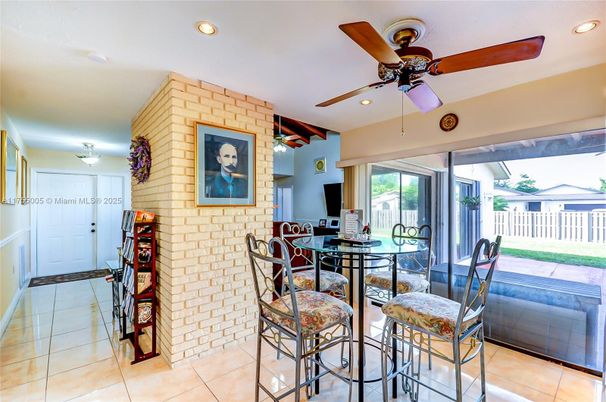 Dining room, Interior, Recessed Lighting, Stone Walls