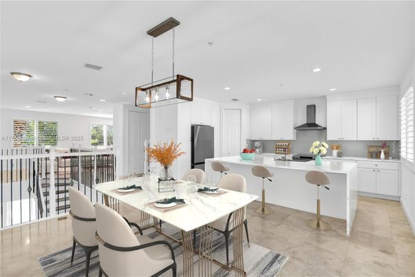 Dining room, Interior, Kitchen, Pendant Lights, Recessed Lighting, Stainless Steel Appliances