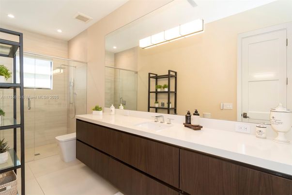 Bathroom, Dual Sink Vanities, Glass Shower, Interior, Recessed Lighting