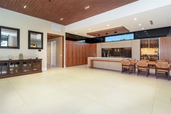 Dining room, Interior, Recessed Lighting, Wooden Ceilings