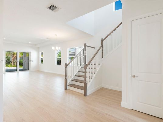 Chandelier, Empty room, Interior, Pendant Lights, Recessed Lighting, Wood Texture Flooring