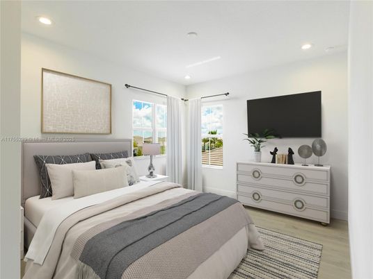 Bedroom, Interior, Recessed Lighting, Wood Texture Flooring
