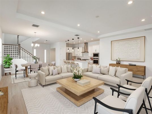 Dining room, Interior, Kitchen, Living room, Pendant Lights, Recessed Lighting, Stainless Steel Appliances, Wood Texture Flooring