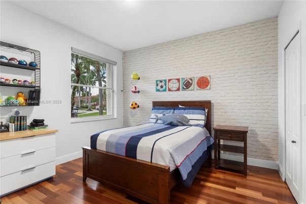 Bedroom, Interior, Stone Walls, Wood Texture Flooring