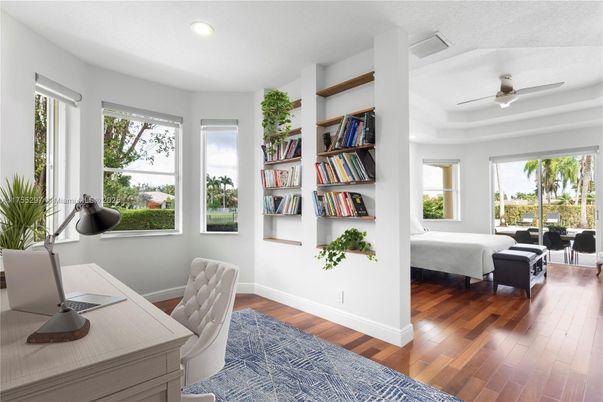 Bedroom, Home Office, Interior, Recessed Lighting, Wood Texture Flooring