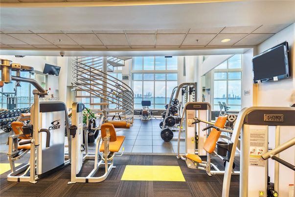 Fitness Equipment, Gym, Interior, Recessed Lighting, Wood Texture Flooring