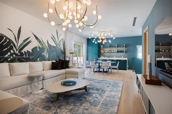 Dining room, Interior, Living room, Pendant Lights, Wood Texture Flooring