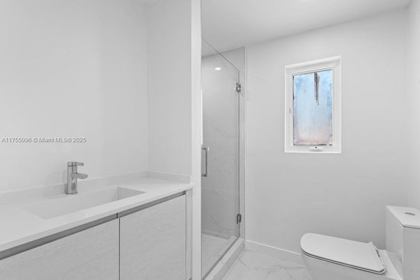 Bathroom, Glass Shower, Interior, Marble, Marble Walls, Recessed Lighting