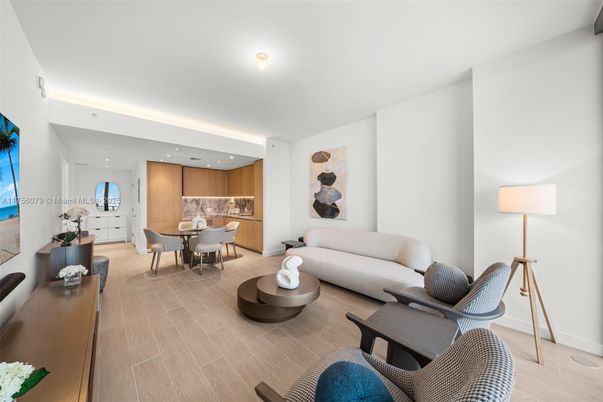 Dining room, Interior, Kitchen, Living room, Recessed Lighting, Wood Texture Flooring