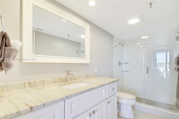 Bathroom, Dual Sink Vanities, Glass Shower, Interior, Recessed Lighting