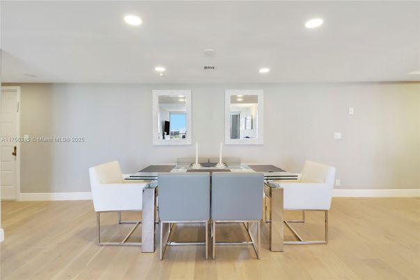 Dining room, Interior, Recessed Lighting, Wood Texture Flooring
