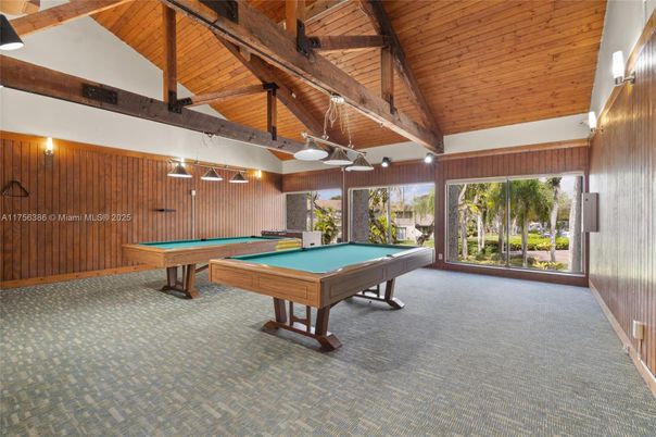 Billiard Table, Game Room, Interior, Pendant Lights, Wooden Beams, Wooden Ceilings, Wooden Walls