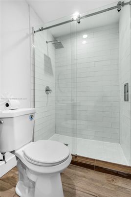 Bathroom, Glass Shower, Interior, Wood Texture Flooring