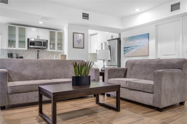 Interior, Kitchen, Living room, Recessed Lighting, Stainless Steel Appliances, Wood Texture Flooring