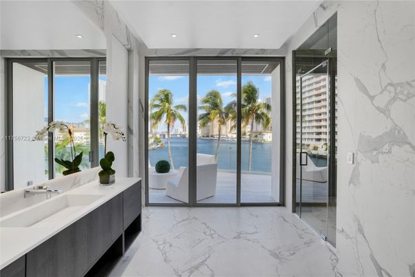 Bathroom, Dual Sink Vanities, Interior, Marble, Marble Walls, Recessed Lighting, Water