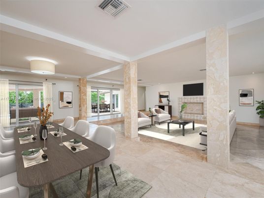 Dining room, Fireplace, Interior, Living room