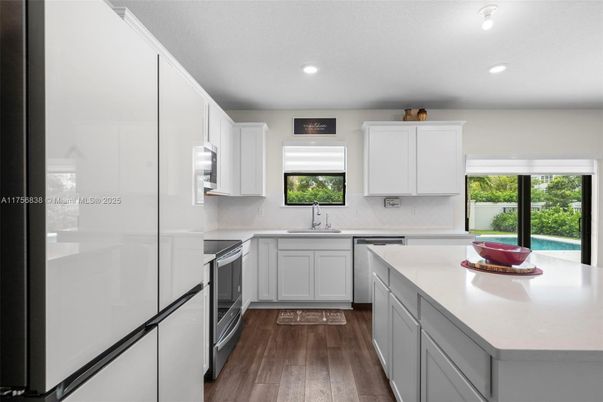 Interior, Kitchen, Recessed Lighting, Wood Texture Flooring