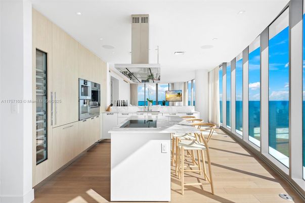 Interior, Kitchen, Pendant Lights, Recessed Lighting, Stainless Steel Appliances, Water, Wood Texture Flooring