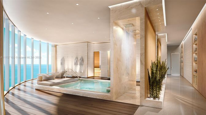 Interior, Pool, Recessed Lighting, Water, Wood Texture Flooring