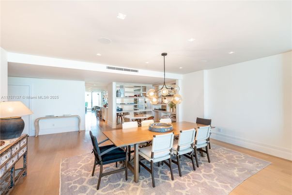 Dining room, Interior, Pendant Lights, Recessed Lighting, Wood Texture Flooring