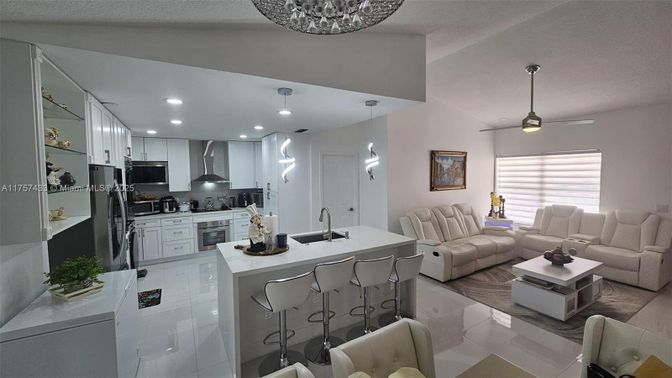 Interior, Kitchen, Living room, Recessed Lighting, Wood Texture Flooring