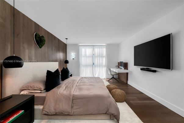 Bedroom, Interior, Pendant Lights, Wood Texture Flooring