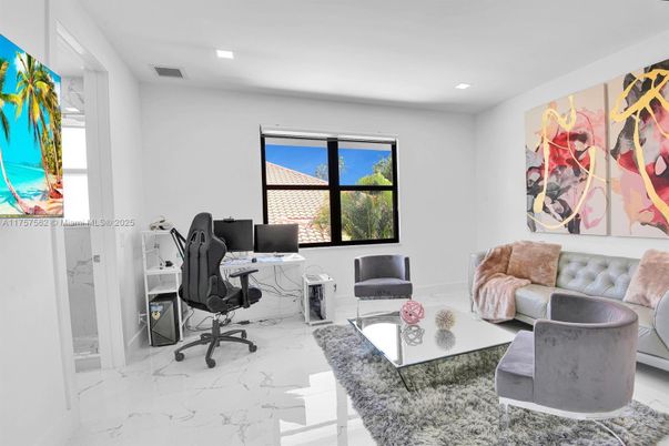 Home Office, Interior, Marble, Recessed Lighting