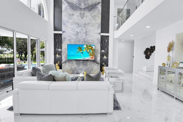 Fireplace, Interior, Living room, Marble, Recessed Lighting