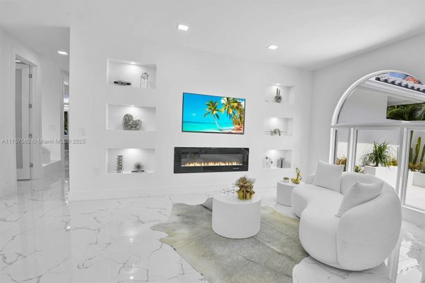 Fireplace, Interior, Living room, Marble, Recessed Lighting