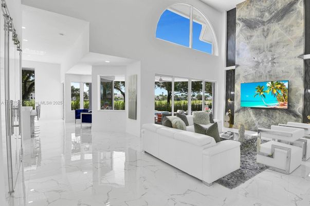 Fireplace, Interior, Living room, Marble, Recessed Lighting