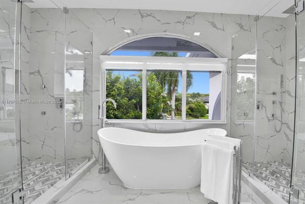 Bathroom, Free Standing Baths, Glass Shower, Interior, Marble, Marble Walls