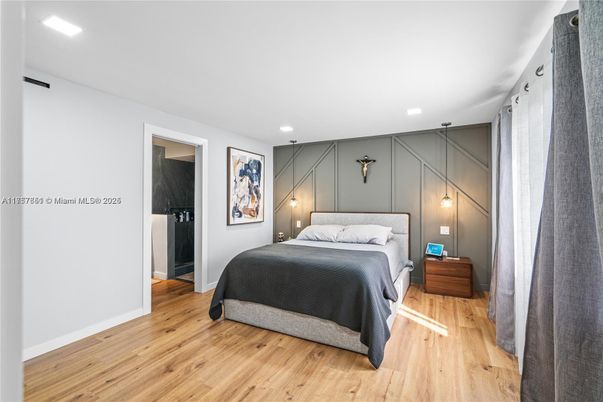 Bedroom, Interior, Recessed Lighting, Wood Texture Flooring