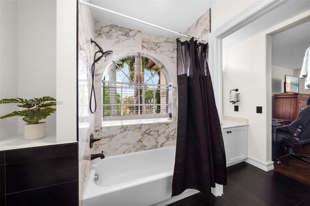 Bathroom, Interior, Marble Walls, Wood Texture Flooring