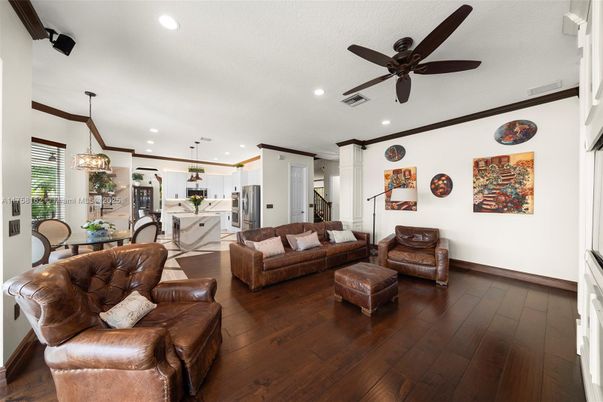 Dining room, Interior, Kitchen, Living room, Pendant Lights, Recessed Lighting, Wood Texture Flooring
