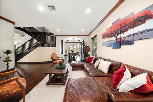 Dining room, Interior, Living room, Recessed Lighting, Wood Texture Flooring