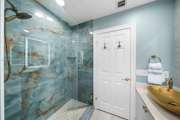 Bathroom, Glass Shower, Interior, Recessed Lighting