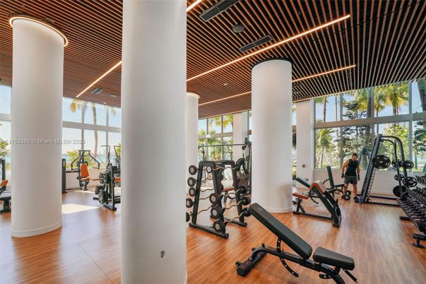 Fitness Equipment, Gym, Interior, Recessed Lighting, Wood Texture Flooring