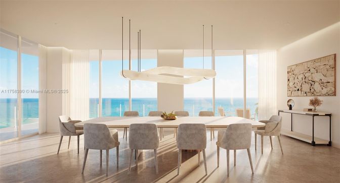 Dining room, Interior, Pendant Lights, Water, Wood Texture Flooring